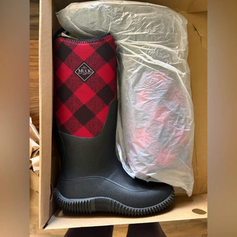 The Original Muck Boot Company Hale Tall Waterproof Boots Red Black Checkers- 5W